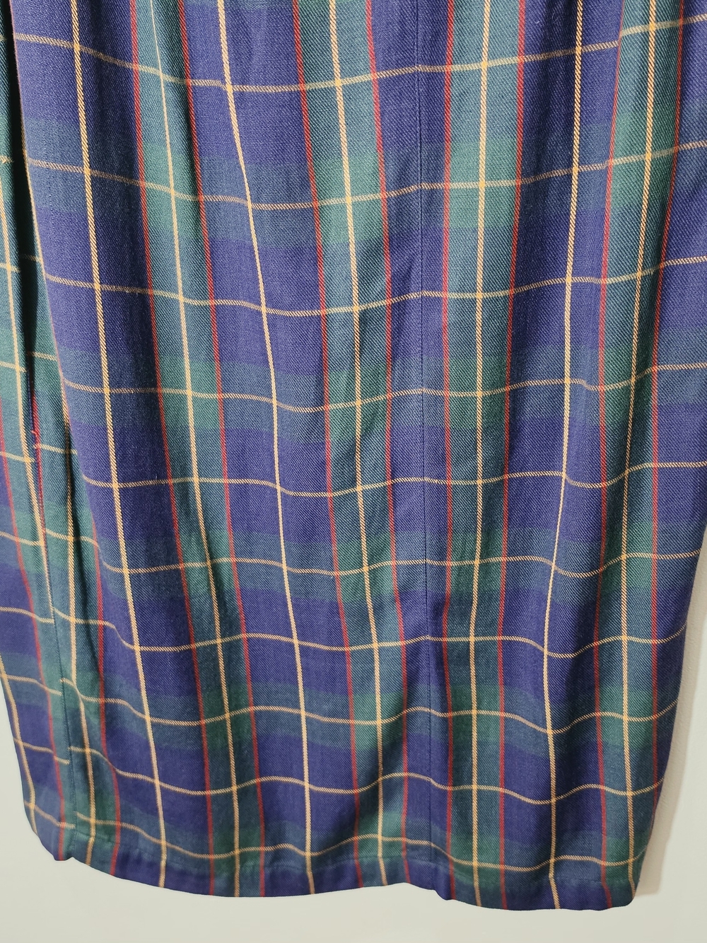 Navy & Green Tartan Plaid Cotton Blend Maxi Wrap Skirt Size 10 Preppy Career - Picture 8 of 11